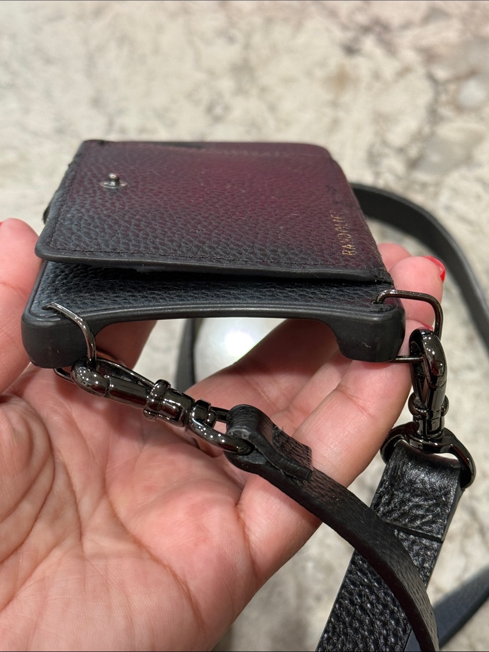 Bandolier Black Leather Crossbody Phone Case with Strap - Picture 10 of 11